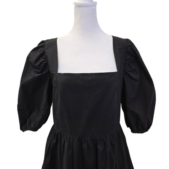 MNG Mango Cotton Puff Sleeve Smocked Midi Dress Size 8 - Picture 4 of 5